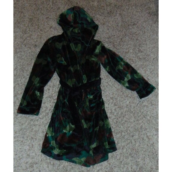 Boys Winter Robe Cuddl Duds 12/14 Bathrobe Green Camo Pajamas Cover Up Hooded - Picture 2 of 7